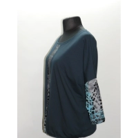 Bluzka Camea ze wstawkami w panterkę - szmaragdowy turkus